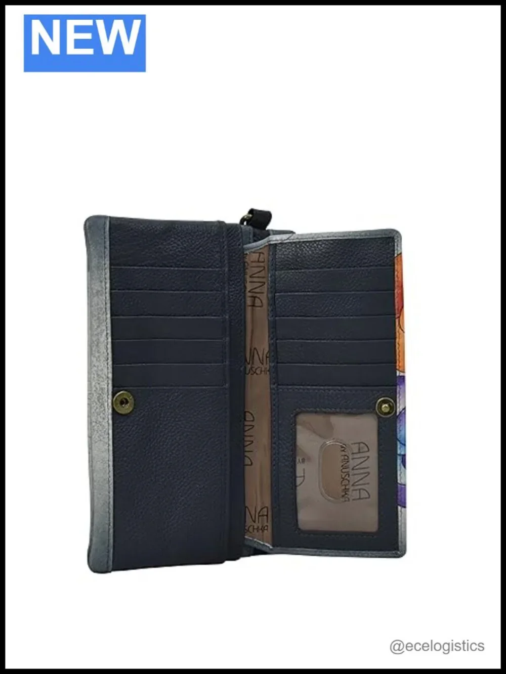 Hand Painted Genuine Leather Wristlet Organizer Wallet with 11 Card Holders